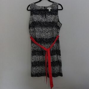 Motherhood Maternity Black and White Midi Dress with Red Tie